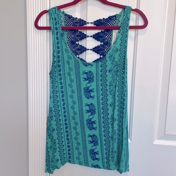 Vintage Havana Tops - Vintage Havana Elephant Tank with crochet open back, size medium